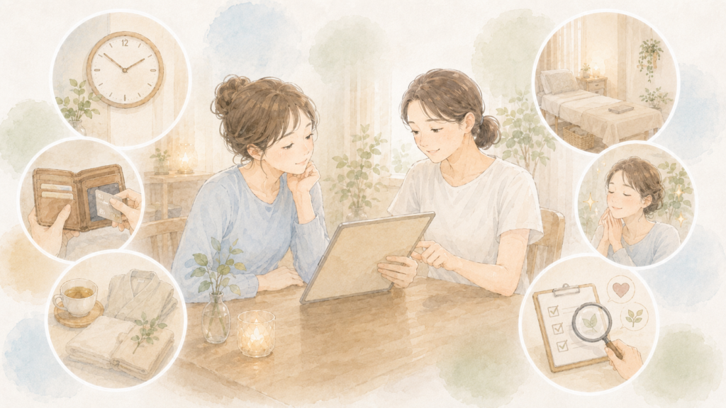 リラクゼーションサロン:料金の相場と選ぶときの目安(イメージイラスト)