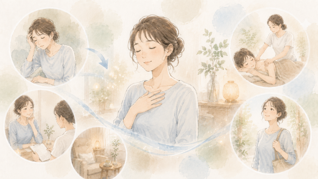 リラクゼーションサロンのまとめ(イメージイラスト)