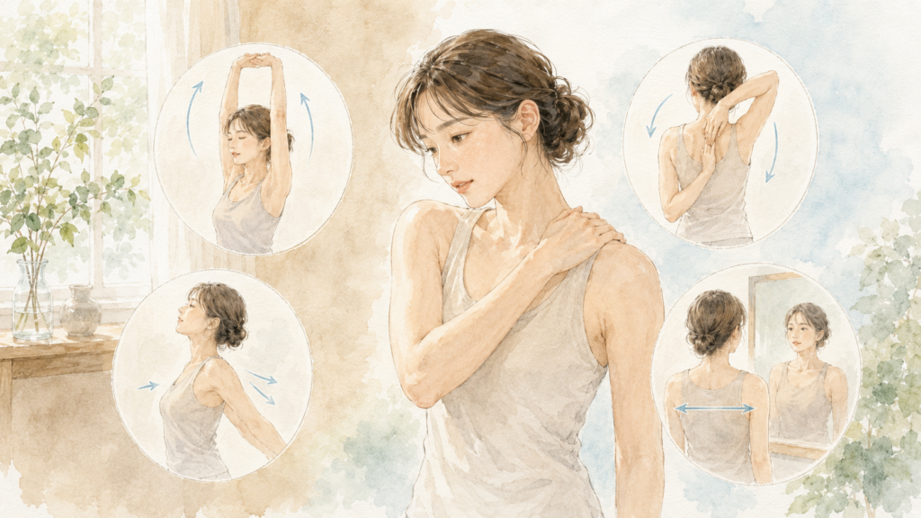 肩甲骨はがし:あなたの肩甲骨は硬い?セルフチェック(イメージイラスト)